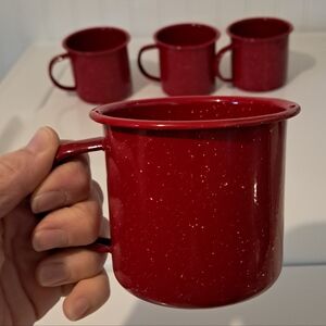 Set/4 Coleman Enamelware Red With White Speckle Mugs, Camping, Retro NWT